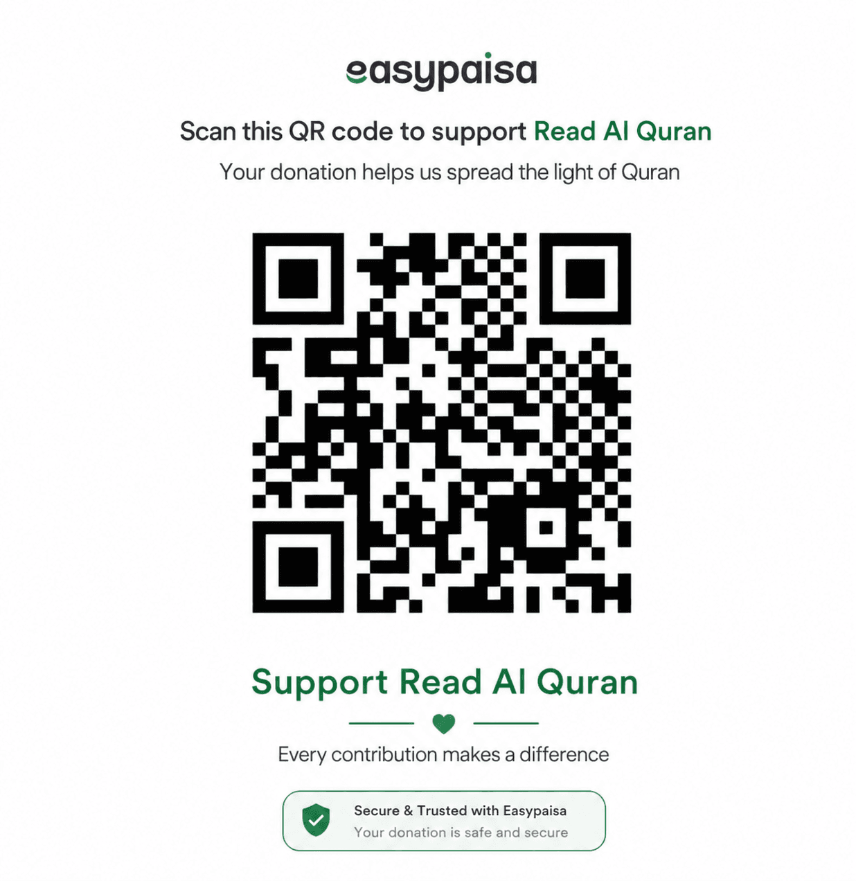 Easypaisa QR code for donating to Read al Quran